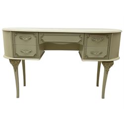 Mid-to-late 20th century cream and gilt kidney-shaped dressing table, fitted with five drawers, on cabriole supports 