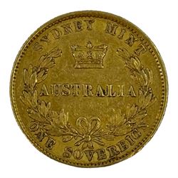 Queen Victoria Australia 1866 gold full sovereign coin, Sydney mint