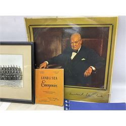 Pair of unframed montages each with images of four WWII fighters with multiple signatures in the bottom margin 42 x 58cm; loose leaf album containing various photographs and signatures, predominantly airmen, including two 1960s menu programmes for the Victoria Cross and George Cross Associations each bearing multiple signatures, limited edition Battle of Britain etc; two WWII Regimental photographs; various military related booklets etc