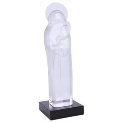 Rene Lalique (French 1860-1945), large crystal figure of the Madonna and Child, model 905, circa 1950, engraved Lalique France, upon square polished black slate plinth, overall H36cm