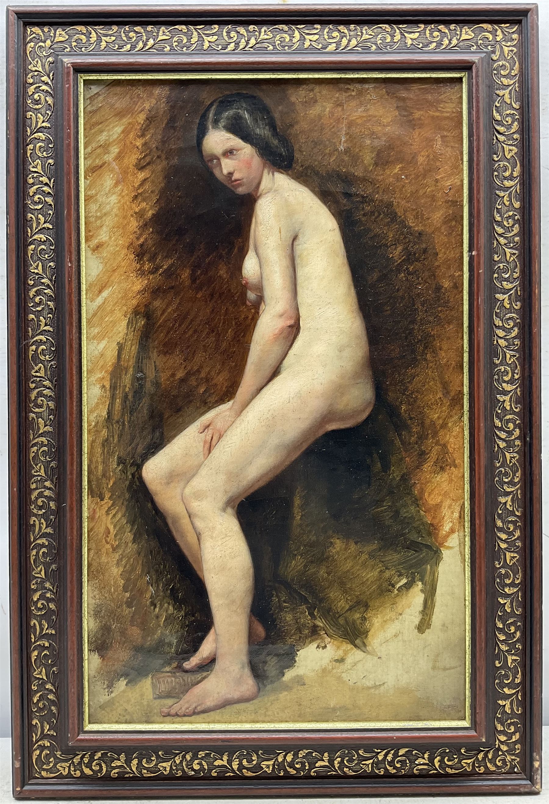 Follower of William Etty RA (British 1787-1849): Female Nude, oil on canvas laid on board unsigned, 19th century 49cm x 29cm