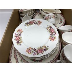 Royal Staffordshire Dinnerware by Clarice Cliff Nancy pattern dinner wares, including sauce boat, dinner plates, side plate and serving platter, together with a collection of Colclough Wayside Honeysuckle pattern tea wares