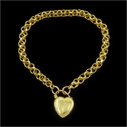 Gold fancy circular openwork chain bracelet, with Victorian 18ct gold heart locket clasp