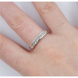 Platinum channel set princess cut half eternity ring, stamped Pt950, total diamond weight approx 0.30 carat