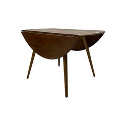 Lucian Ercolani for Ercol - 1960s elm and beech dining table, drop-leaf oval top, on splayed square tapering supports