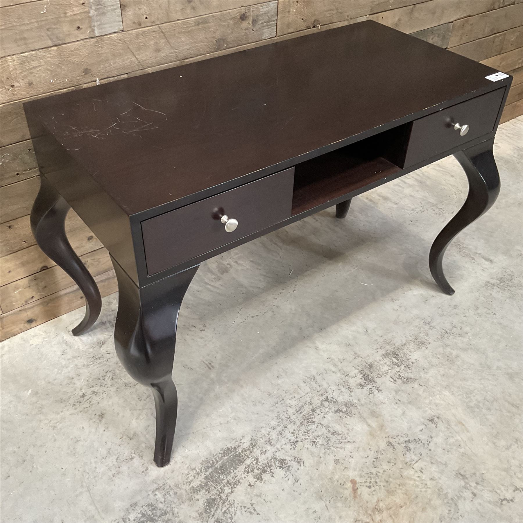 Rosewood finish console dressing table, fitted with two soft-close drawers