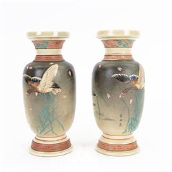 Pair of 20th century Japanese export vases, of baluster form, each   painted with geese up...