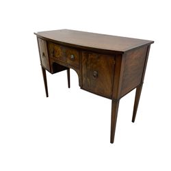 Georgian design mahogany bow-fronted sideboard, banded top over single drawer and two cupboards, on square tapering supports 