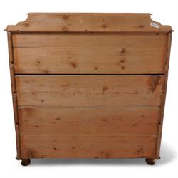 Victorian pine chest, raised back over rectangular top, fitted with two short over three drawers, on turned feet