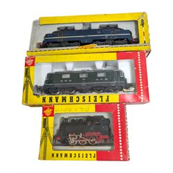 Three Fleischmann HO gauge Continental locomotives, to include one steam and two electric ...