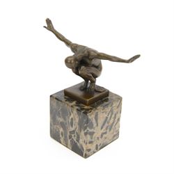 Bronze figure after Milo, a 'Power Of Silence', modelled as a male athlete crouched with a...