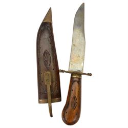 Sgian Dubh Scottish dagger, together Kniv knife, within stitched leather sheath, together with two other knives, machete and a carved spear 