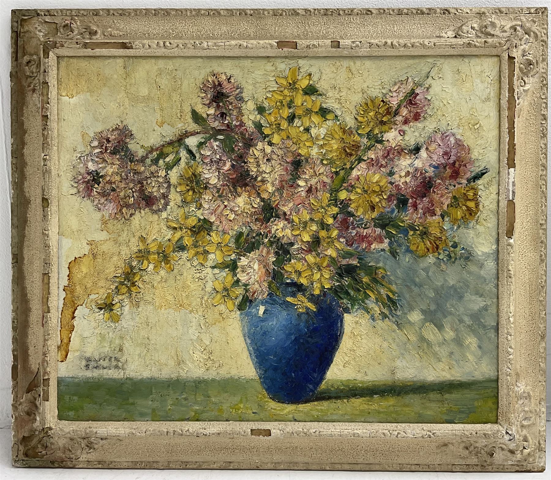 Walter Taylor (British 1860-1943): Still Life of 'Cherry Blossom and Forsythia', oil on board signed, titled verso 50cm x 60cm