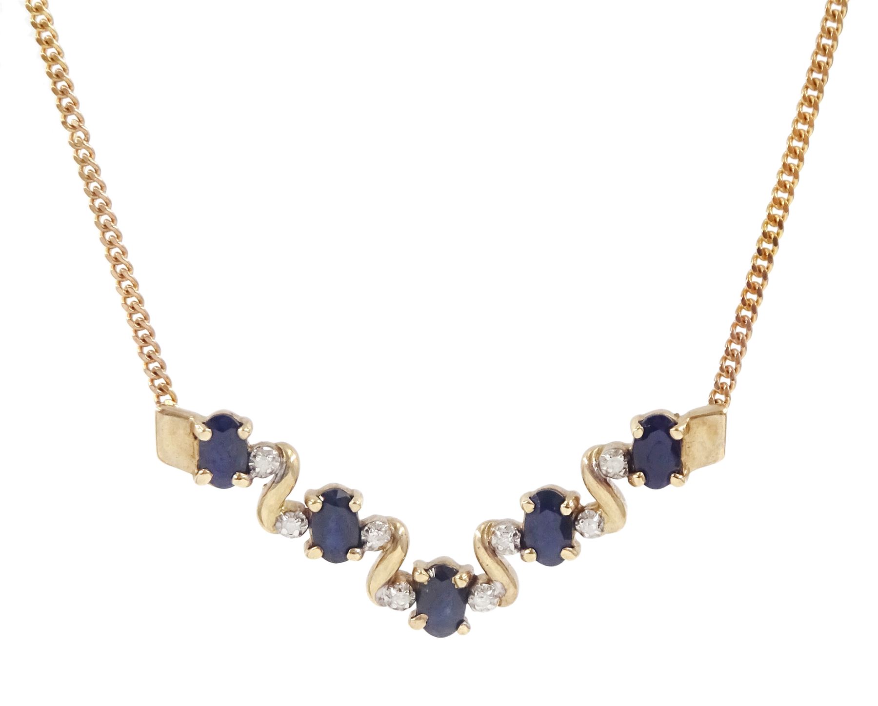 9ct gold sapphire and diamond necklace, hallmarked