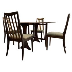 G-Plan - teak folding dining table (91cm x 136cm, H72cm), and a set of four chairs