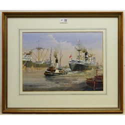 Colin Verity RSMA (British 1924-2011): 'Docking', watercolour heightened in white signed 28cm x 38cm
Provenance: exh. Ferens Art Gallery Hull, Winter Exhibition 1993

