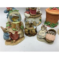 Twelve Border Fine Arts The World of Beatrix Potter and Peter Rabbit Collection figures, including Musical Tailor of Gloucester, Peter Rabbit with Miniature Waterball, Peter Hid in a Flowerpot trinket box, Jemima Puddle Duck with Herbs and Gentleman Mouse, etc