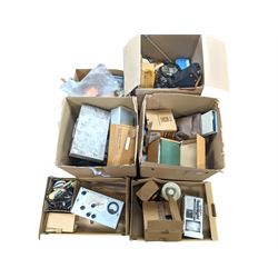 Large collection of radio parts and similar, together with other electrical parts, etc in six boxes 