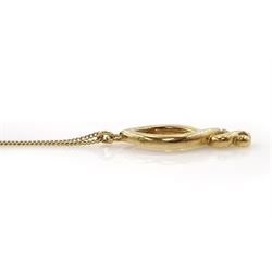 Gold twist pendant necklace and a similar pair of gold earrings, all 9ct