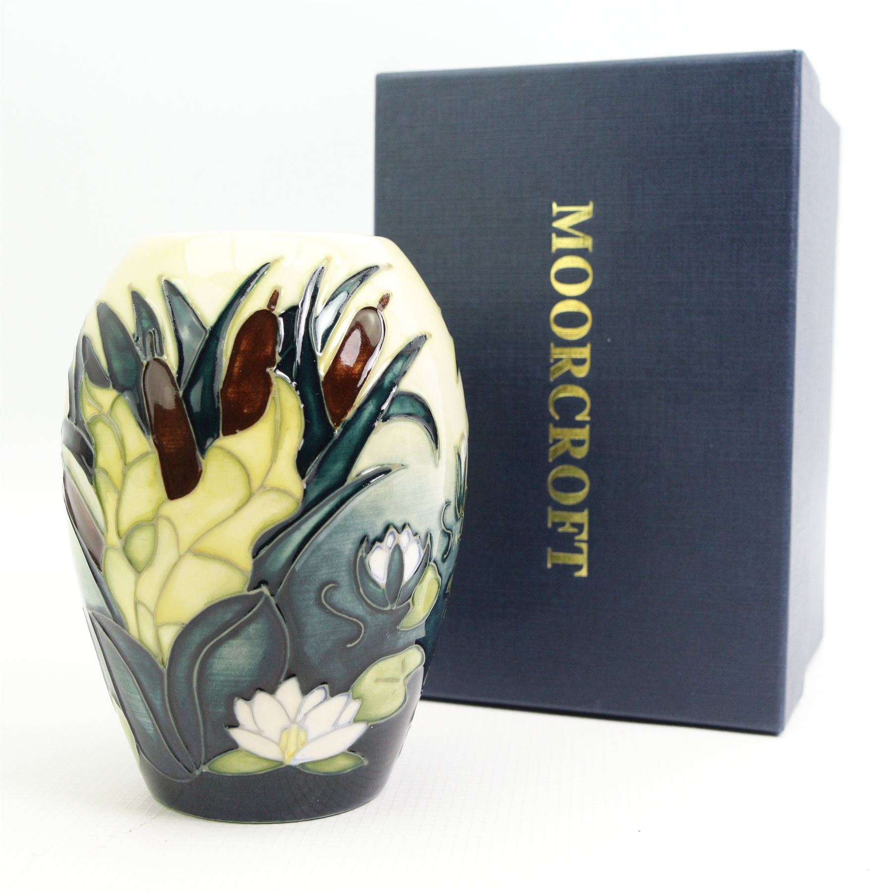 Moorcroft ovoid form vase decorated in the Lamia pattern by Rachel Bishop, dated 1995, H14cm, boxed