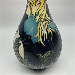 Moorcroft Cockerel vase, 2015, vase of gourd form, tubelined and painted with cockerels on a cream ground, impressed and painted marks beneath, H29cm