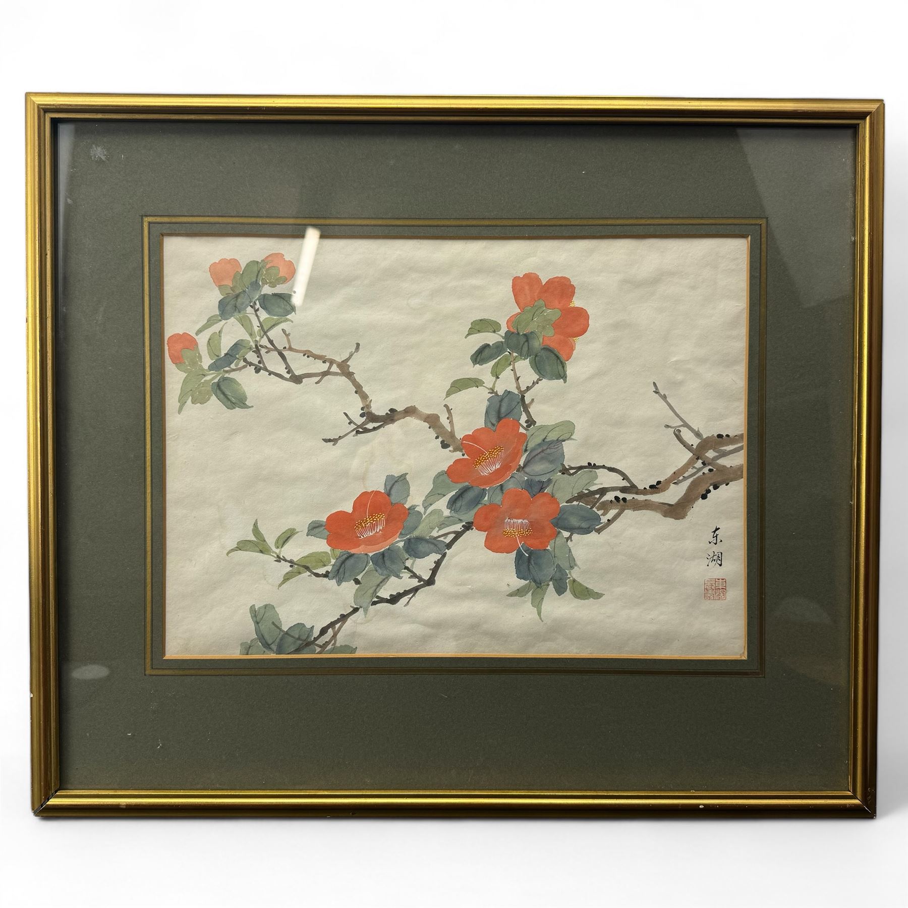 Chinese watercolour of a flowering prunus signed and with seal mark 26cm x 36cm