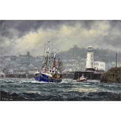 Jack Rigg (British 1927-2023): 'Yorkshire Harbour' - Scarborough, oil on canvas board sign...