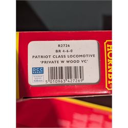 Three Hornby '00' gauge locomotives, comprising R2726 Patriot Class 4-6-0 Private W Wood VC locomotive no. 45536, R2728 Royal Scot Class 4-6-0 Royal Inniskilling Fusilier locomotive no. 46120 and R2616 Princess Royal Class 4-6-2 Queen Maud locomotive no. 46211, all boxed 