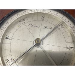 19th century thirty-two point surveyors compass, inscribed J. Davis Derby to the silvered dial, contained within a mahogany case, dial D11cm