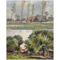 Continental School (20th Century): Chickens Grazing on the Farm, two oils by different hands one indistinctly signed and dated '52, 29cm x 40cm 