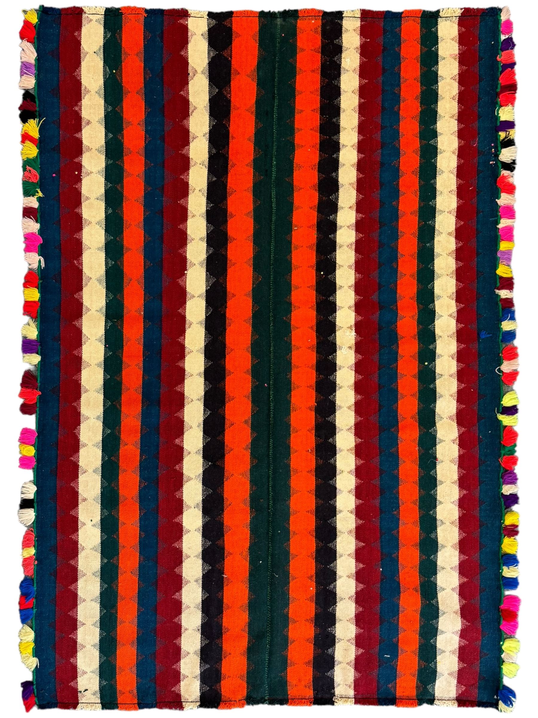 South West Persian Jajim Kilim rug decorated with multi-coloured stripes 