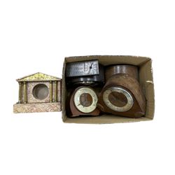 Five assorted 20th century mantle clocks and a marble French clock case.