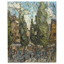 Barry De More (Yorkshire 1948-2023): 'The Poplars Halifax', oil and impasto on board signe...