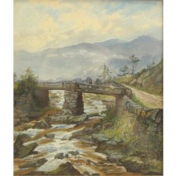 Harry Wallace (British 19th Century): Bridge Across a Stream, oil on panel signed 23cm x 19cm 