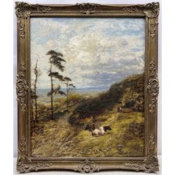 George William Mote (British 1832-1909): 'Coneyhurst Hill Surrey' with cattle resting in the foreground, oil on canvas signed and dated 1886 75.5cm x 62cm