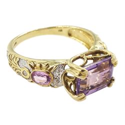 9ct gold amethyst and diamond ring, hallmarked