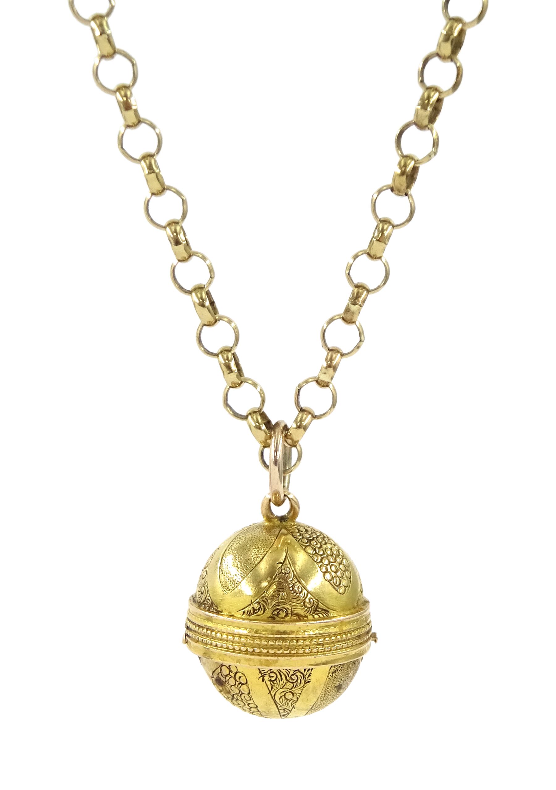 Early 20th century 18ct gold swivel compass pendant, on later 9ct gold belcher link chain necklace