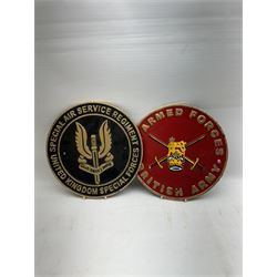 Two regimental cast iron signs, HM Armed Forces and Special Air Service Regiment D24cm