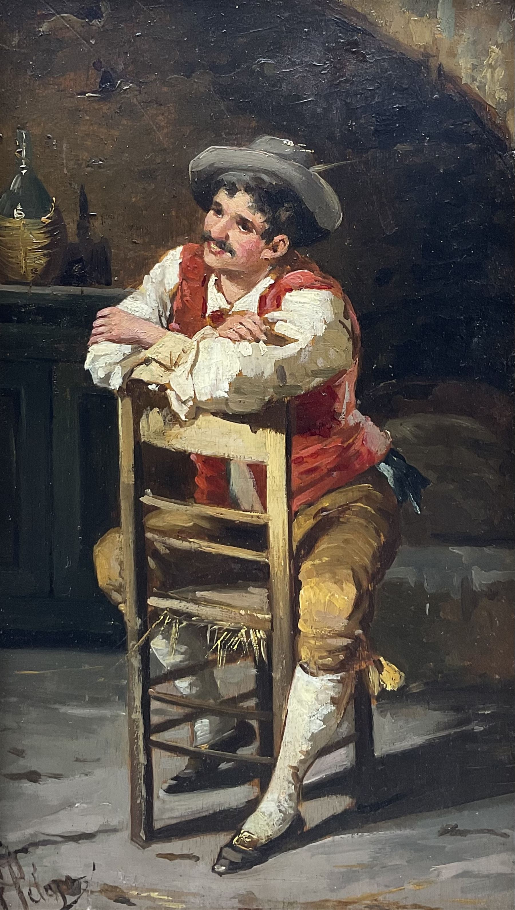 Francesco Peluso (Italian 1836-c1916): Gentleman Seated, oil on panel signed 28cm x 16cm 