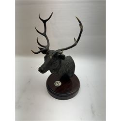 Willie Forbes (Scottish Contemporary): Head of a Stag, limited edition bronze signed and numbered 6/50 to the base, together with two limited edition prints by the same artist (3)