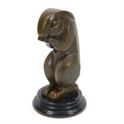 Bronze figure, modelled as a stylised rabbit, signed Bizette, upon a stepped circular base, H16cm 