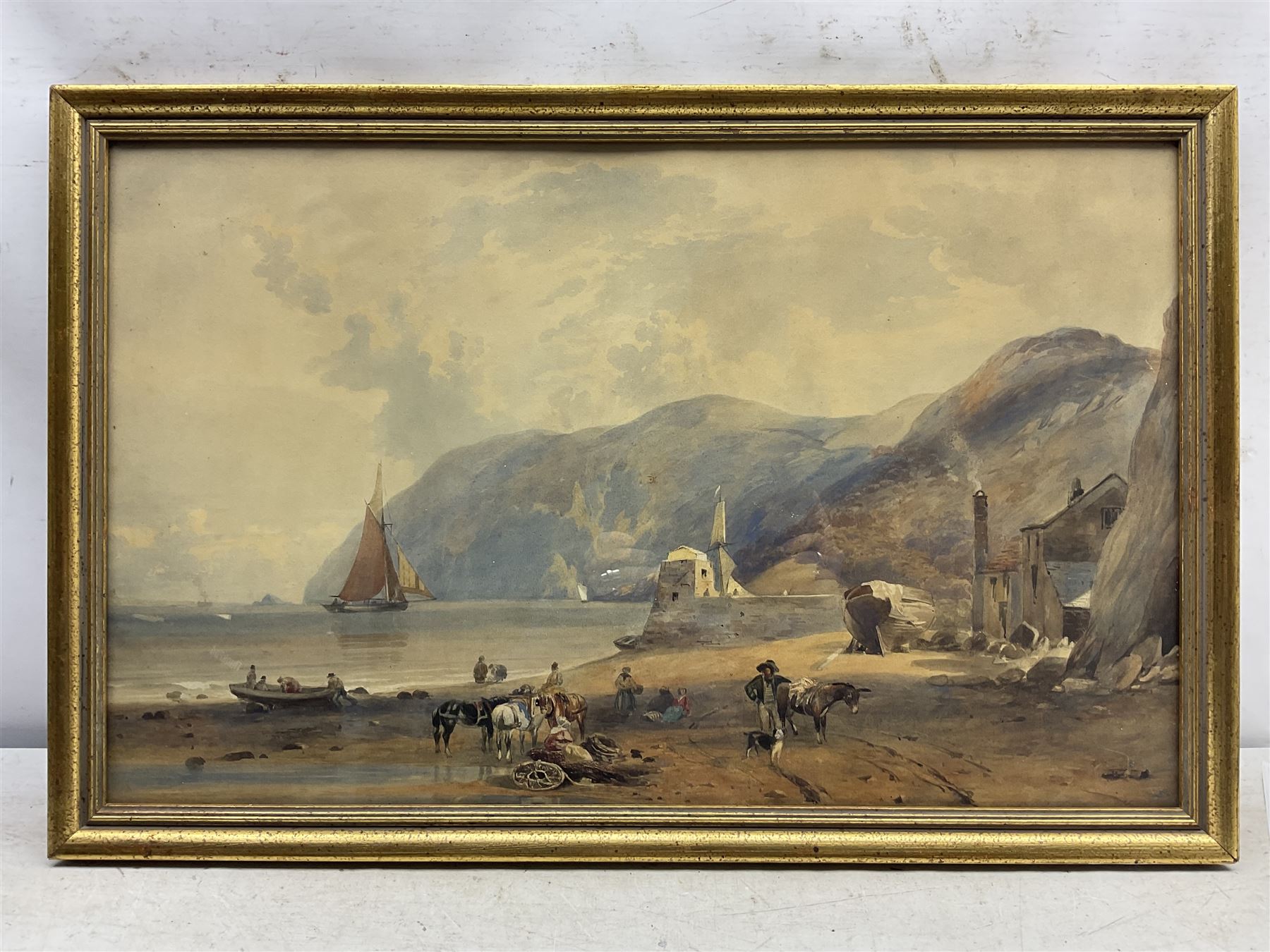 English School (19th century): Unloading on the Beach, watercolour unsigned 44cm x 70cm 