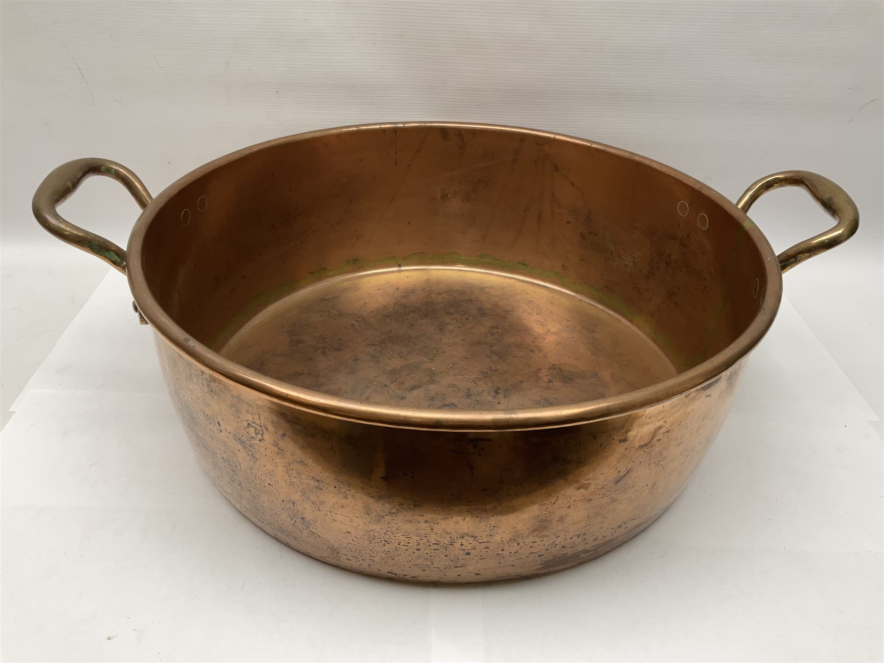 Large Victorian copper twin handled jam or preserve pan, not including handles H18cm D53cm