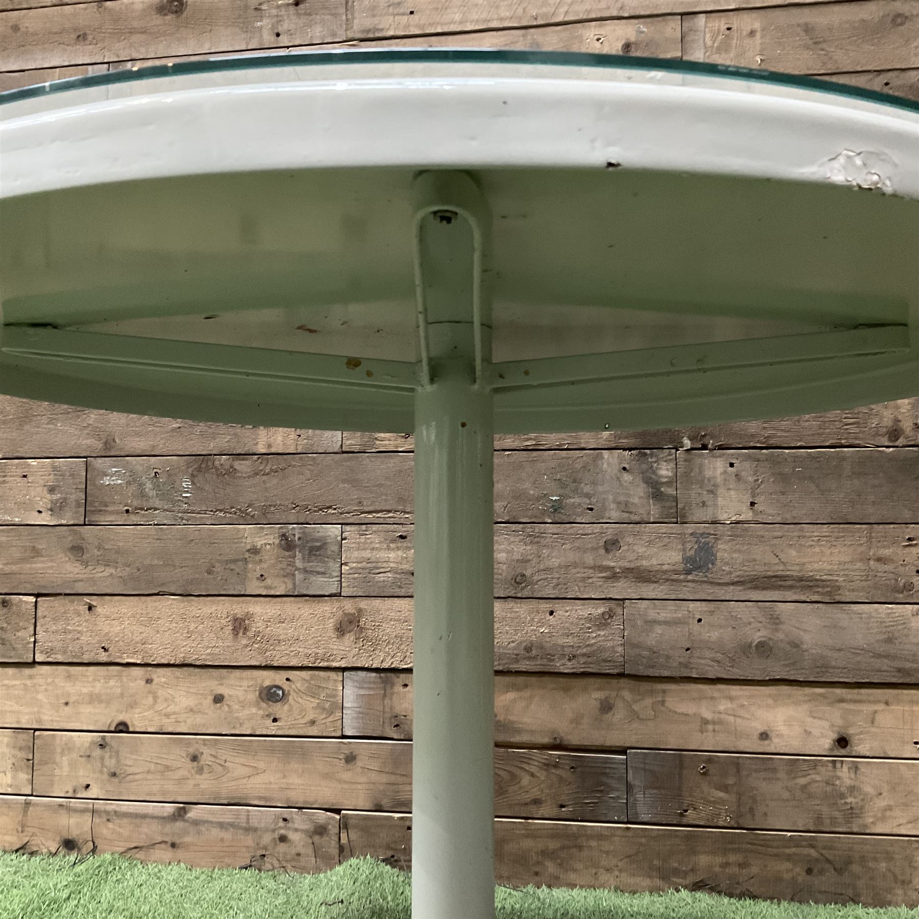 Circular white painted pedestal table with glass top - THIS LOT IS TO BE COLLECTED BY APPOINTMENT FROM DUGGLEBY STORAGE, GREAT HILL, EASTFIELD, SCARBOROUGH, YO11 3TX