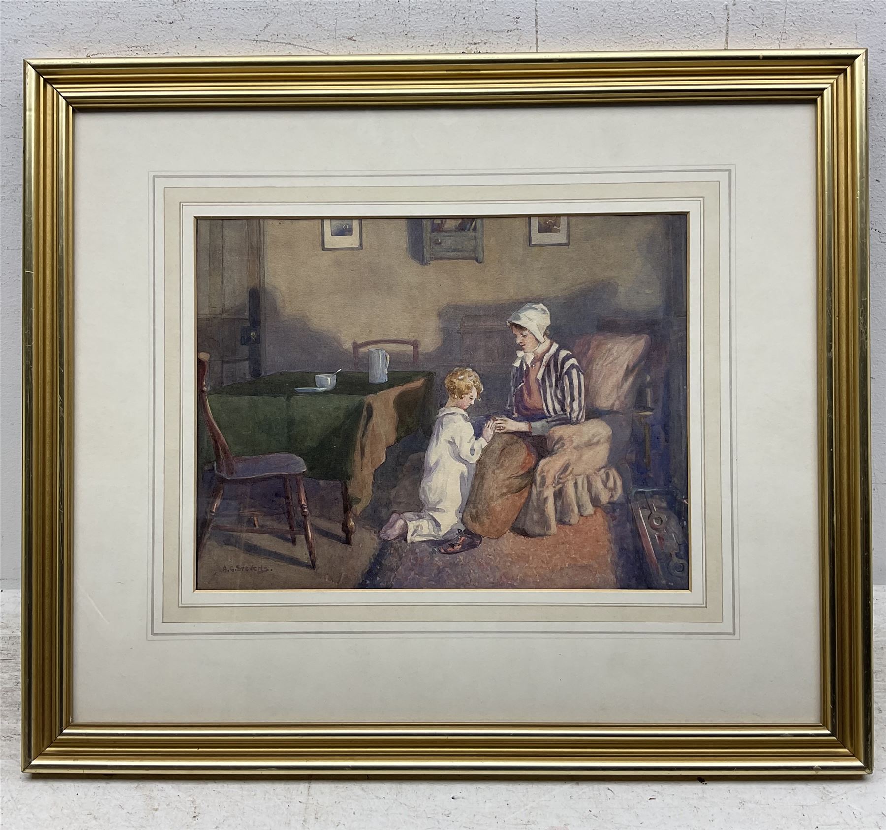 Albert George Stevens (Staithes Group 1863-1925): Bedtime, watercolour signed 22cm x 29cm