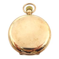 Early 20th century 9ct gold full hunter crown wind lever pocket watch white enamel dial with Arabic numerals and subsidiary seconds dial, case by Benson Brothers, Chester 1922