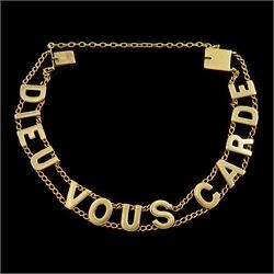 19th / early 20th century 9ct rose gold 'Dieu Vous Garde' chain bracelet, stamped 9ct