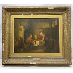 Interior Scene, oil on panel, inscribed 'Constant Janssen 1849' on plaque