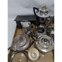 Silver plated items, including teapots, telephone and other collectables, in three boxes 