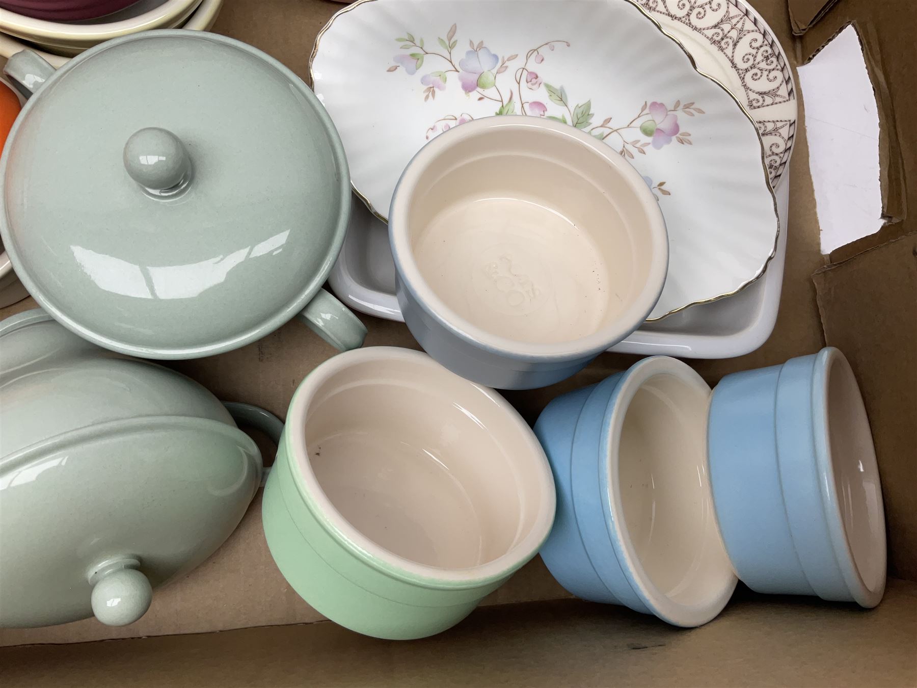 Collection of pastel coloured ramakins and pie dishes, including examples by Tala and Pots & Co, etc